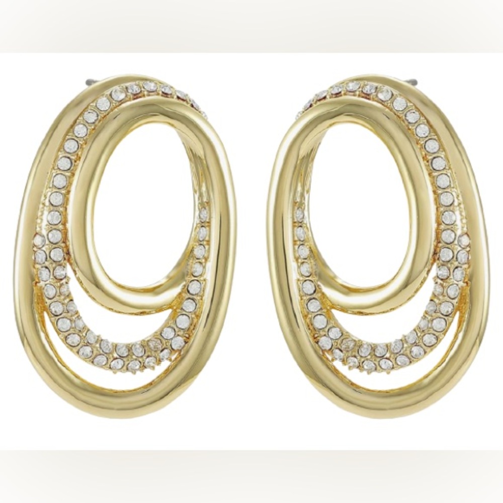 NWT Vince Camuto Gold Tone Chunky Spiral Rhinestone Hoop Earrings